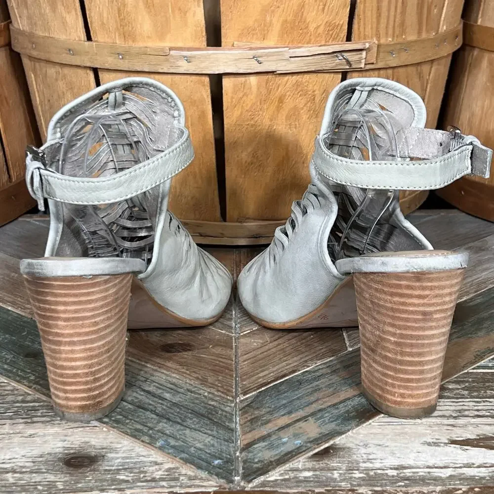 Sam Edelman Holly Beige Nubuck Block Heel Interwoven Strap Booties Women Size 10